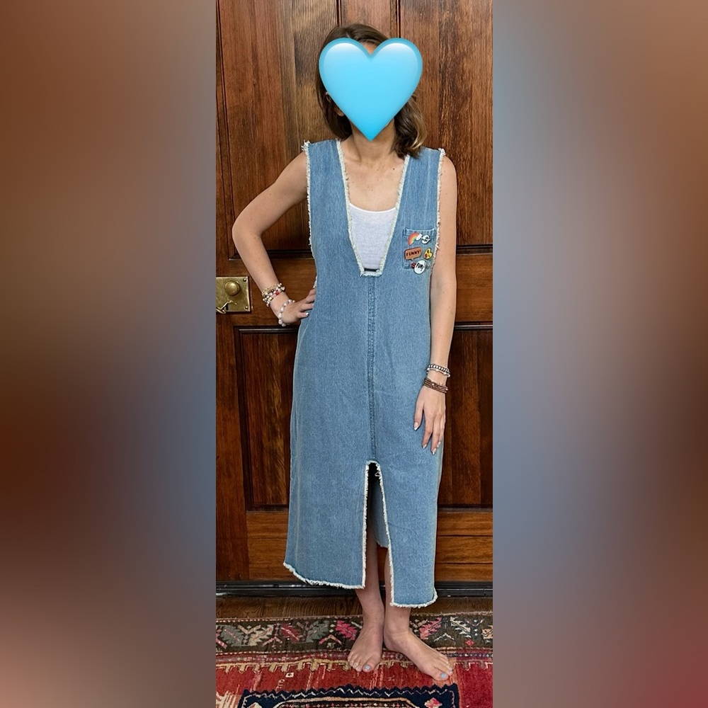 NWOT Pol Denim Jumper Dress embellished with Novelty Buttons